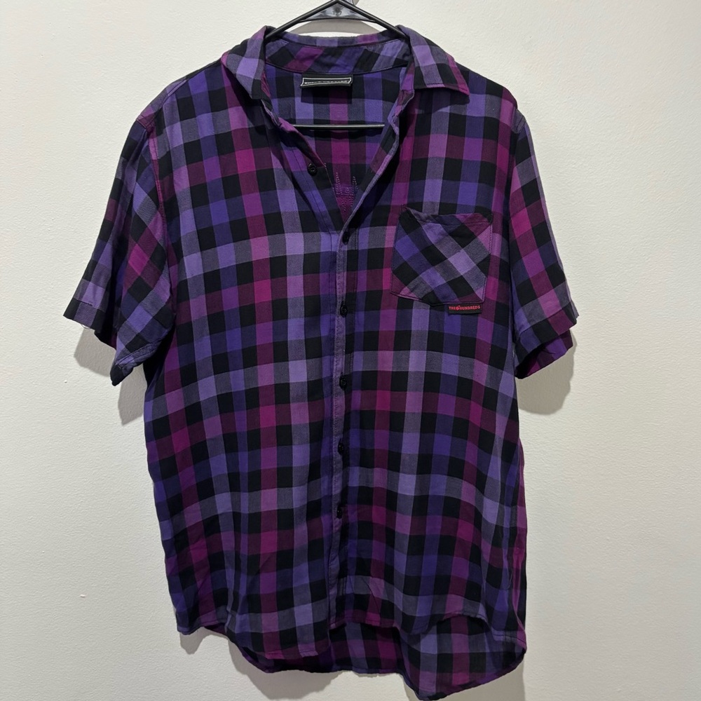 THE HUNDREDS Purple Checkered Medium Button Down Short Sleeve